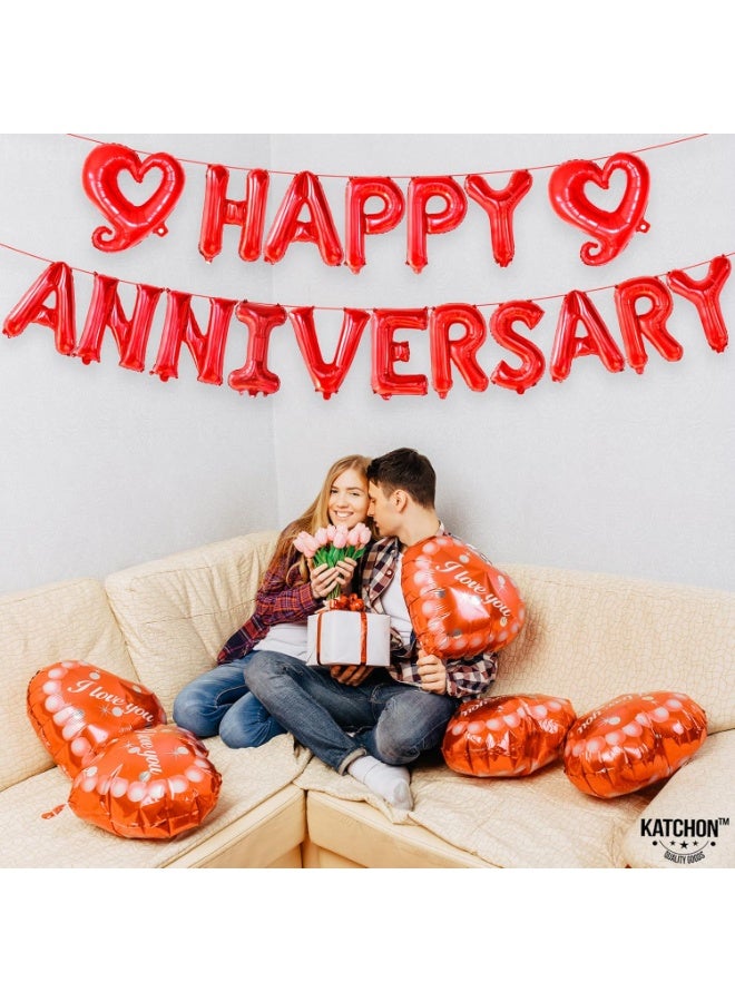 KatchOn 18 Inch Happy Anniversary Balloons Letters - Big Red Banner for Decorations | Heart Balloons for Party - Image 2